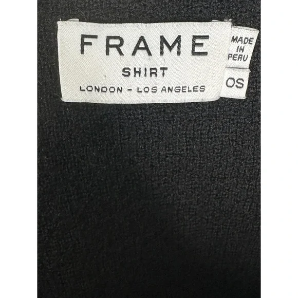 FRAME Baby Alpaca Poncho Block Striped Fringe Black Bone Hooded Cape Cozy Knit - Picture 6 of 10